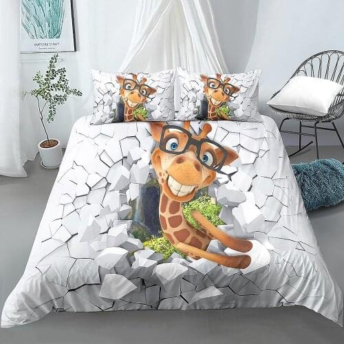 3D Duvet Cover Set Cute Animal Bedding Sets Comforter Cover with Pillowcase Set Queen King Size Bedclothes Quilt Cover