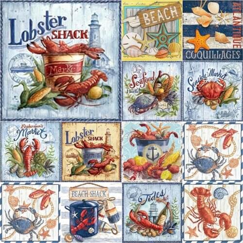 New 5D DIY Diamond Painting Seafood Diamond Embroidery Sea View Cross Stitch Full Square Round Drill Manual Art Home Decor Gift