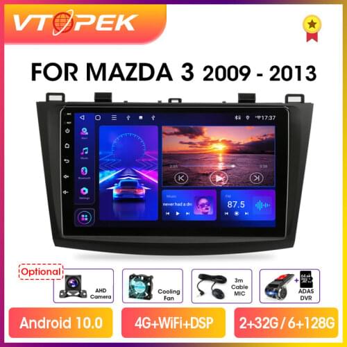 Vtopek 9" 4G+WiFi 4+64G 2din Android 10.0 Car Radio Multimedia Player GPS Navigaion For Mazda 3 2009-2013 Head Unit Support BOSE