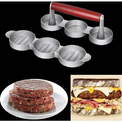 Free ship household non stick coating burger press 3 slot hamburger press manual meat press BBQ Party Maker Meat Pie Press