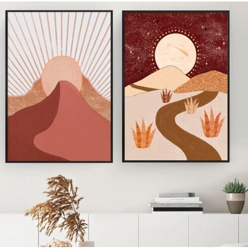 Bohemian Abstract Landscape Posters and Prints Desert Sun Canvas Painting Modern Wall Pictures Childrens Bedroom Home Decor