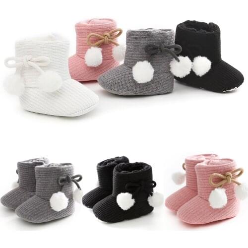 0-18 Months Baby Girls Boys Boots Fall Winter Warm Shoes Solid Fashion Toddler Kids Fuzzy Balls First Walkers Shoes