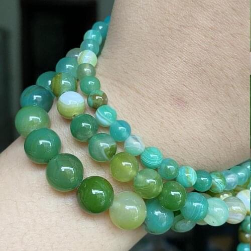 Natural Green Striped Agates Stone Beads Round Loose Spacer Beads For Jewelry Making Needlework Diy Bracelets Charm 6/8/10mm 15