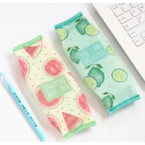 Watercolor Fruit Story PU Pencil Case Stationery Storage Organizer Bag School Office Supply