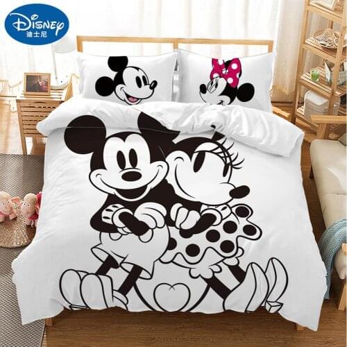 Disney Black and White Cartoon Mickey Minnie Pattern Bedding Duvet Quilt Cover Pillowcase Home Spin Children Adult Bedroom Decor