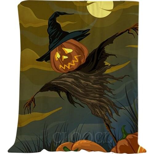 CLOOCL Halloween Theme Flannel Blankets Pumpkin Scarecrow In The Moonlit Night Plush Quilts Fastival Party Fun Harajuku Blanket