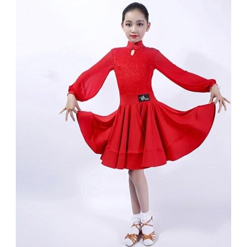 Latin Dance Dress Kids Professional Latin Competition Dress Cheongsam Collar Latin Dance Costumes Girls Rumba Dance Wear DQL557
