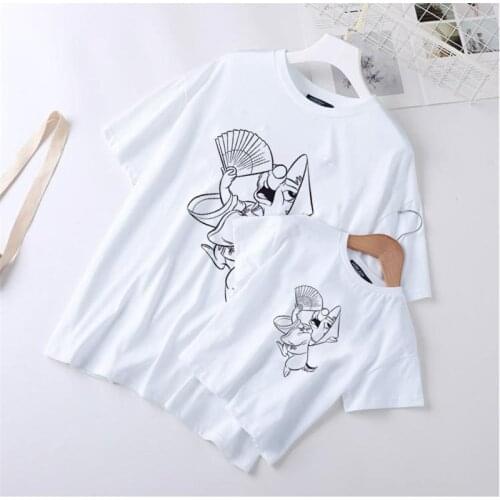 Funny Chip And Dale Cartoon T Shirt Summer Short Sleeve Casual White Round NecK Family Matching Clothes Outfits
