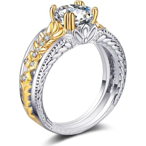 Hainon Fashion Gold Color Flowers Crystal Finger Wedding Rings for Women Silver Color Zircon Glamour Ring Jewelry Girl Gift