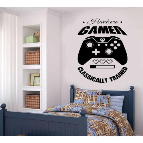 Gaming Quote Wall Decals Hardcore Gamer Game Room Door Decor Vinyl Wall sticker Boys Man Bedroom Decoration Removable Z728