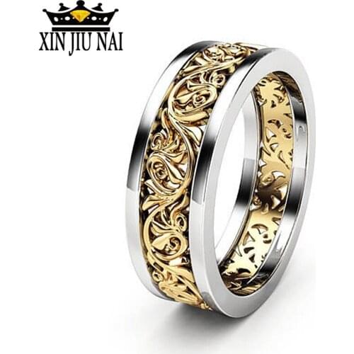 Hollow Flower Ring European Fashion Jewelry Double Color Elegant Wedding Band Women Luxury style dance party Rings US Size 6-10