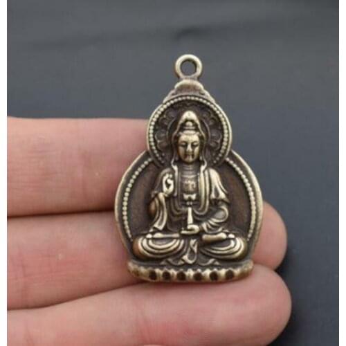 Collection Archaize Brass Guanyin Bodhisattva Buddha Small Pendant