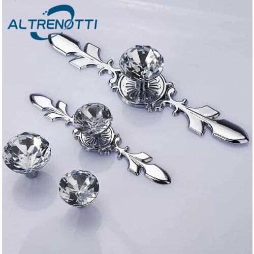 Furniture Cabinet Vintage Crystal Diamond Handle Home Closet Dresser Door Pull Zinc Metal Wardrobe Drawer Kitchen Cupboard Knob