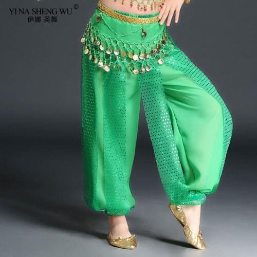 Grils Belly Dance Costume Pants India Dance Stage Performance Harem Pants For Kids Dance Practice Show Sequined Wide Leg Pants