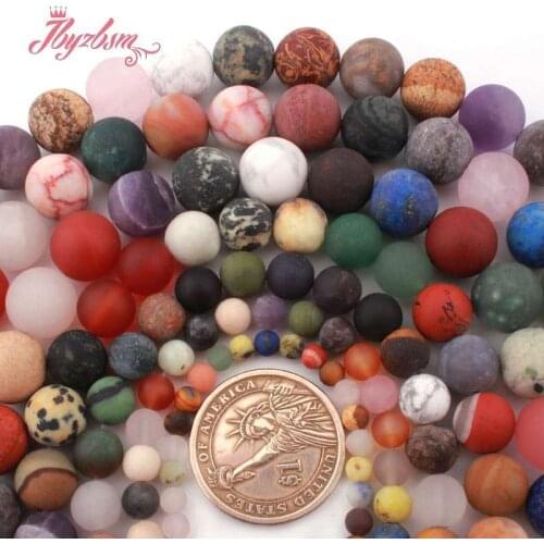 Round Frost Natural Multicolor Stone Loose Bead for DIY Accessories Women Men Necklace Bracelet Earring Rings Jewelry Making 15"