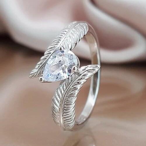 Modyle 1PC Hot Crystal Silvery Women Leaf Engagement Rings Zircon Cubic Graceful Girls White Ring Size 6 7 8 9 10