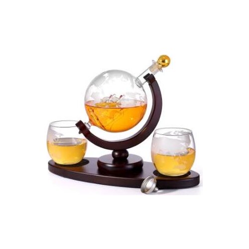 850Ml Beer set Whiskey Decanter Globe Set with 2 Etched Globe Whisky Glasses - for Liquor, Bourbon, Vodka glass mug