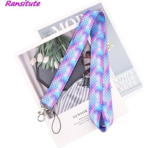 Ransitute R1972 Fashion Mermaid Scale Creative Lanyard Badge ID Lanyards Mobile Phone Rope Key Lanyard Neck Straps Accessories