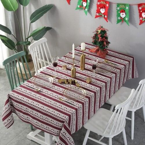 Christmas Tablecloth Striped Deer Hotel Holiday Coffee Table Cloth Cover Towel