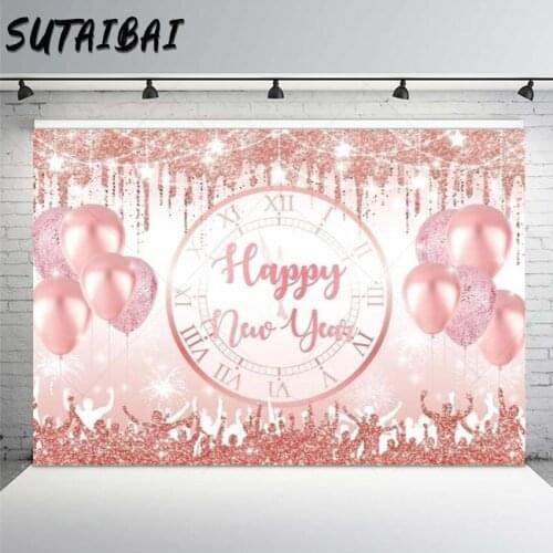 Happy New Year 2022 Birthday Party Decorate Portrait Backdrop Photographic Pink Rose Gold Background Photography Photo Studio