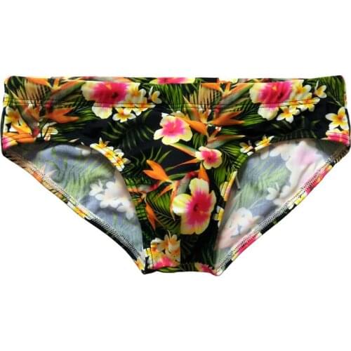 Sexy men push up pad triangular swimwear male swimming briefs board floral printed swimsuit sunga man pool swimwear beach shorts