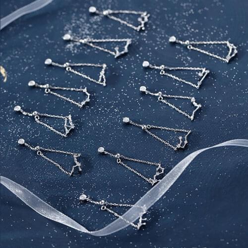 925 Sterling Silver 12 Constellation Sign Zodiac Rings for Women CZ Beads Adjustable Chain Ring Jewelry S-R874