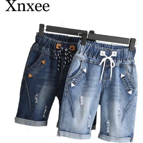Loose bottom Large Size Women Summer Students Denim Shorts Female 200 Pounds Plus Size Five Points Wide Leg Harem Trousers