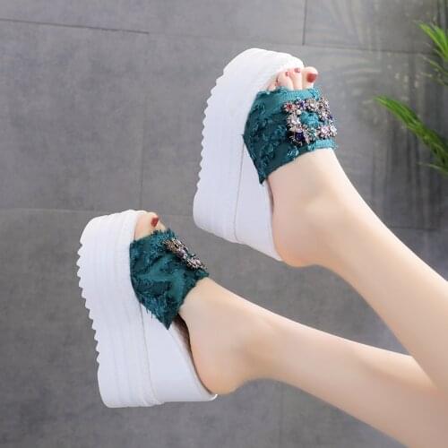 Rhinestone Sexy Sandals Platform crystals High Heels leisure Summer Wedges Sandals Woman Shoes Women platform Mules Slipper