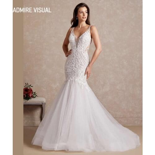 Newest Wedding Dress Mermaid Lace Deep V-Neck Neckline With Beading Sleevless Plus Size Bride Gown 2021 Vestidos De Novia