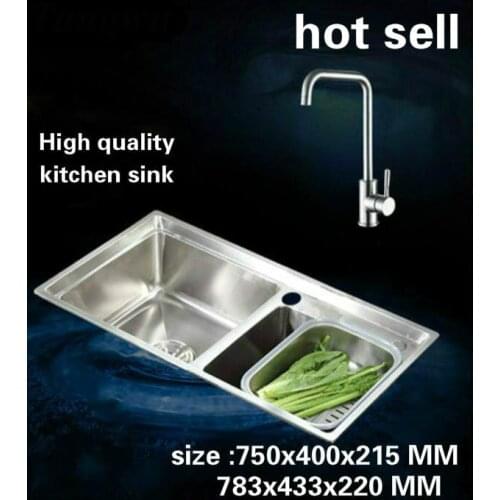 Tangwu High quality 304 stainless steel kitchen sink double groove and Brain basket 750x400x215 /783x433x220 MM