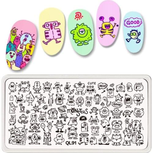 Stamp Plates Monster Cartoon Image Nail Art Template Stainless Steel Floral Flower Lace Stencils