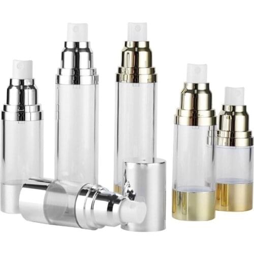15ml 30ml 50ml Airless Pump Bottle Half Electroplate Gold Silver Liquid Vacuum Container Lotion Cream Spray Airless Bottle 20pcs
