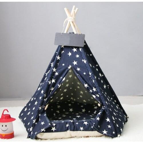 Premium Pet Teepee Dog & Cat Bed - Luxery Dog Tents & Pet Houses with Thick Cushion & Blackboard, Cotton Canvas Fabric Teepee