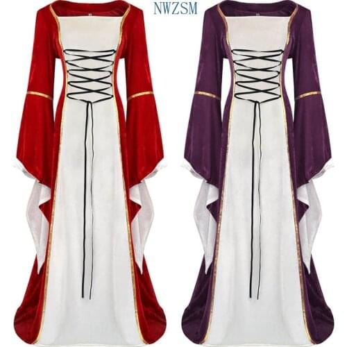 Vintage Style Renaissance Medieval Costume Irish Over Dress Retro Cosplay Costume Lantern Sleeve Dress Vintage Long Skirt