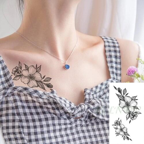Waterproof Temporary Tattoo Sticker Black Flower Plant Flash Tatoo Fake Tatto Hand Arm Neck Body Body Art for Woman Men