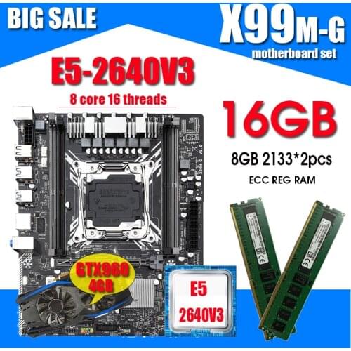 X99 motherboard with XEON E5 2620 V3 2*8G DDR4 2133 ECC REG memory combo kit set NVME USB3.0 ATX Server GTX960 4GB GPU
