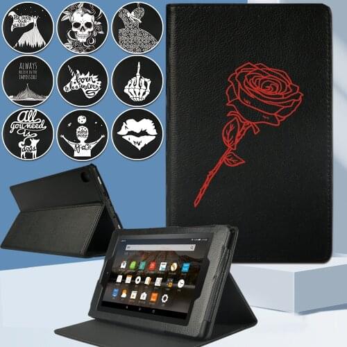 For Amazon Fire 7/Fire HD 8 /Fire HD 10 Alexa High Quality White Picture Series Front Bracket Tablet Protective Case+Free Stylus