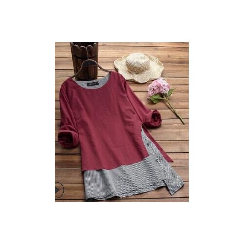 30pcs/lot fedex fast korean style woman cotton linen long blouse female patchwork half sleeve top