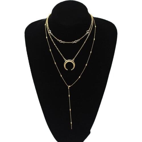 Women Gold Chain Choker Moon Pendant Necklace Multilayer Long Necklace Beads Tassel Chains Round the Neck Jewelry Dropshipping