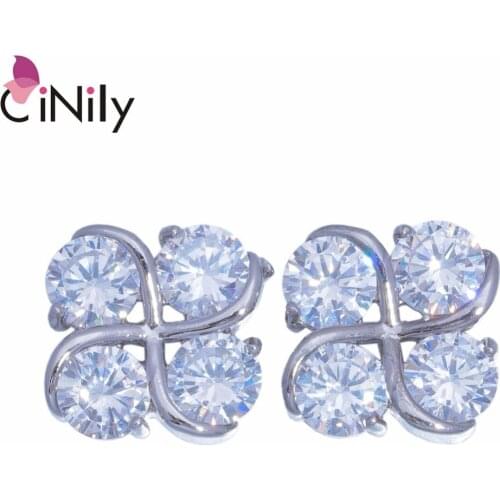 CiNily White Zirconia Silver Plated Wholesale Fashion Jewelry for Women Wedding Engagement Stud Earrings 14mm FH8201