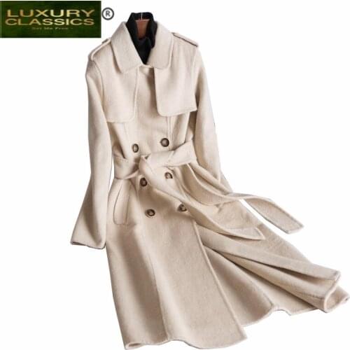 Coat Autumn Elegant Wool Women Winter Woman Coats 2021 Korean Fashion Ladies Cashmere Long Jacket Belt Slim Outwear 020LW