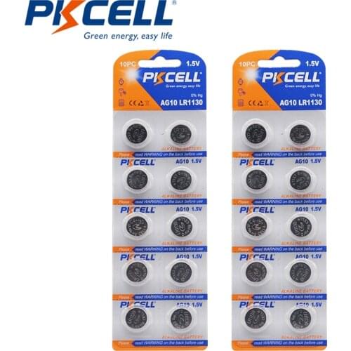 10Pcs PKCELL 1.5V AG10 Alkaline Button Coin Battery SR54 189 389 SR1130 L1131 G10A Battery Cell For Watches Toys