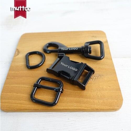 100sets/lot (metal buckle+adjust buckle+D ring+metal dog clasp/set)20mm engraved buckle DIY dog collar leash sewing parts 4kinds