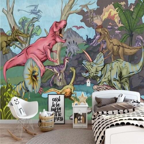Beibehang Nordic hand-painted abstract dinosaur childrens room wall custom large mural green silk wallpaper papel de parede