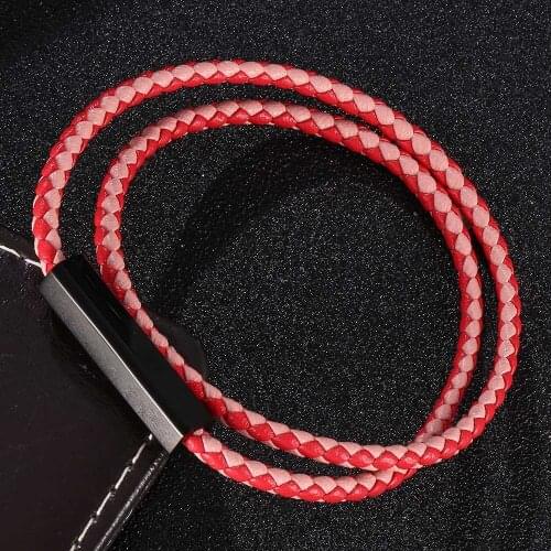 4mm Fashion Women Jewelry Double Layer Braided Leather Bracelet Black Smooth Magnetic Clasp Female Wrist Band Gifts