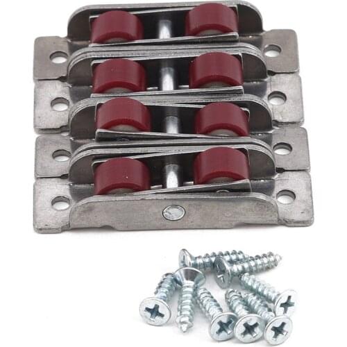 4PCS Stainless Steel+Red Nylon Flat/Concave Double Wheel Plastic Steel Slide Doors Window Pulley U-type Ultra-silent Wheel