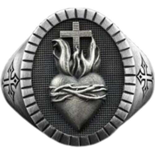 Stainless Steel Ladies Mens Biker Punk Sacred Heart Of Jesus God Ring Cross Amulet Jewelry For Man Gift
