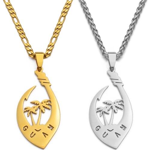 Anniyo Coconut Tree and Flowers Guam Pendant Necklaces for Women Men Gold Color Guam Jewelry Gifts #128521