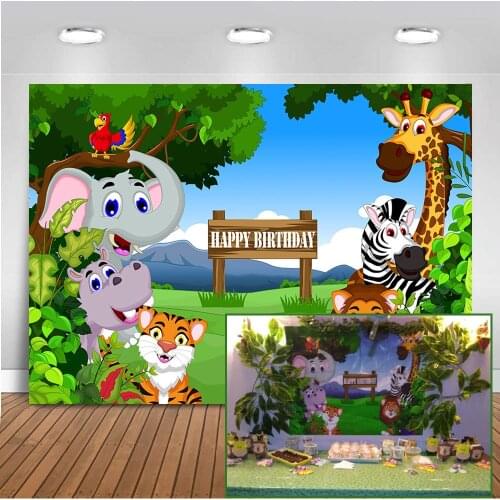Mehofoto Jungle Birthday Party Photography Backdrops Animals Safari Wild Backgrounds for Photo Shoot Studio Cartoon 757
