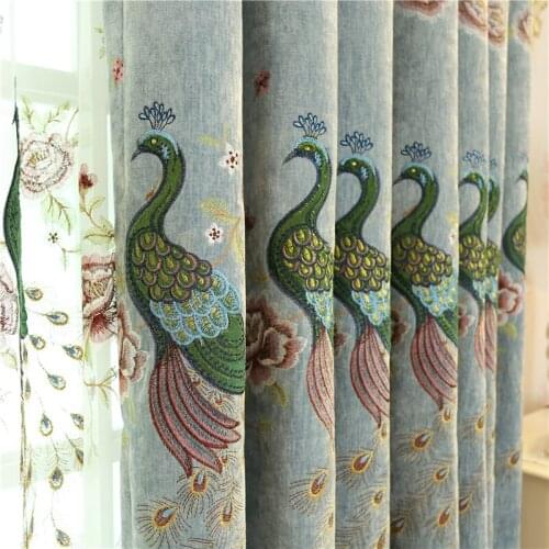 Europeans top embroidered blue Peacock FIG luxurious curtains for Living Room with a Peacock for 5 star Hotel Bedroom